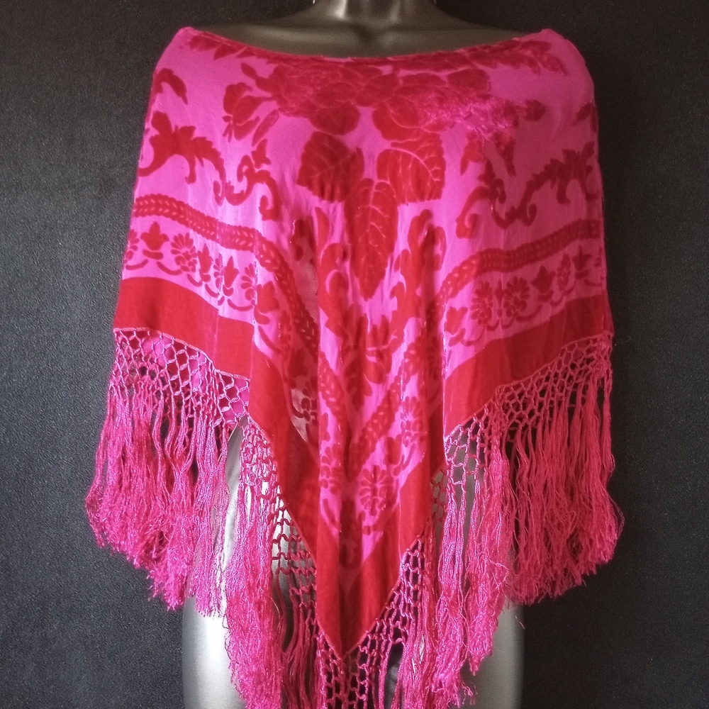 Pink Embroidered Fringe Shaw
